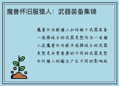 魔兽怀旧服猎人:武器装备集锦